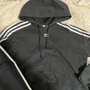 Cropped Adidas Black with White Strips Hoodie